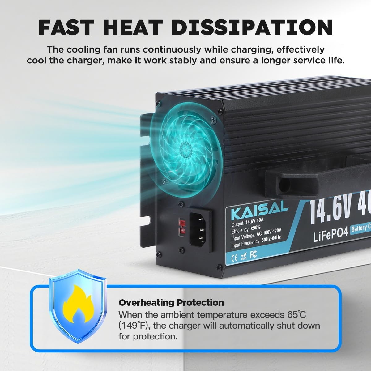14.6V 40A Lithium Battery Charger LiFePO4 Battery Charger for 12.8V LiFePO4 Lithium Deep Cycle Rechargeable Batteries