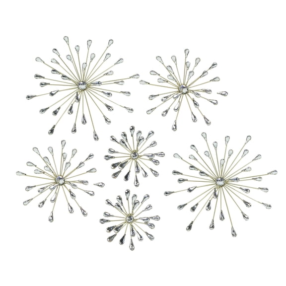 Zeckos Set of 6 Gold Finish Crystal Jeweled Rhinestone Starburst Metal Wall Hangings