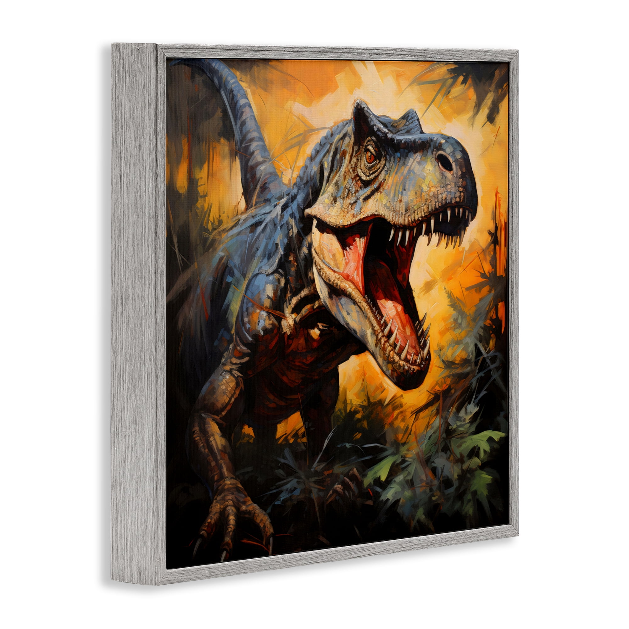 Stupell Industries Angry Dinosaur Roaring Gray Framed Giclee Art, design by Creative Studio