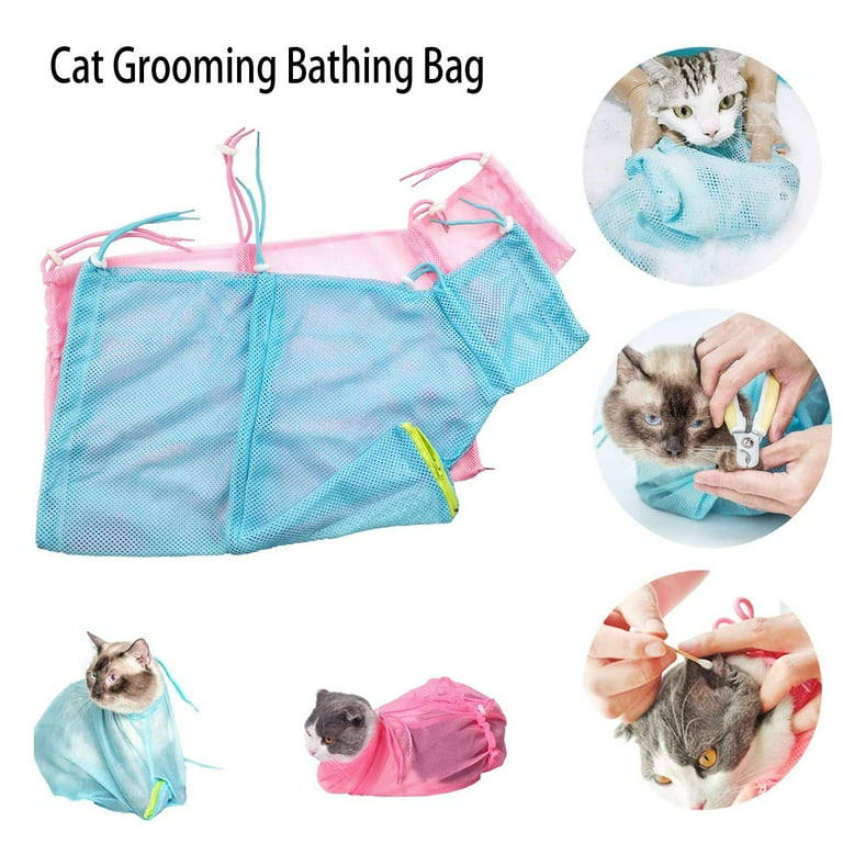  Cat Bag for Bathing Set with Cat Grooming Washing Bag  Adjustable Pet Shower Brush - Cat Bathing Mesh Bag Anti Scratch Anti Bite  Soft Durable for Cats & Dogs Restraint