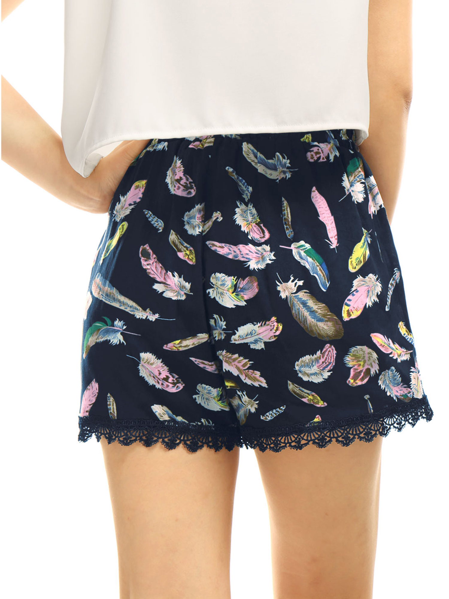 Women's Printed Lace Trip Elastic Waistband Shorts