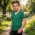 thumbnail image 4 of Wuxian Boys Toddler Casual Tshirt Stylish V-Neck Short Sleeve Comfort Soft Tee Summer Basic Tees Solid Lightweight Comfy Loose Tops Blouse Cozy Clothes Truck dailywear,Dark Green,13-14 Years, 4 of 5