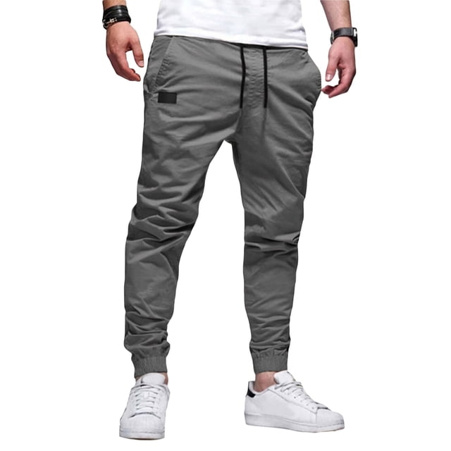Sunloudy - Pantalones largos informales elásticos básicos para hombre, pantalones ajustados con cordón de cintura media, ropa de calle con bolsillos Sunloudy moda