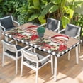 thumbnail image 2 of Christmas Table Cloths for 3 Foot Rectangle Tables, Winter Santa Claus Poinsettia Wooden Plaid Patio Waterproof Elastic Fitted Tablecloths, Washable Rectangular Table Cover for Camping, 2 of 8