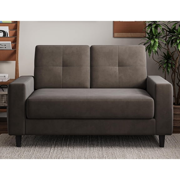 Loveseat Sofa 53" Small Couch for Small Spaces, 2 Seater Mini Couch for Bedroom, Comfy Modern Love Seat for Apartment Office Living Room, Brown