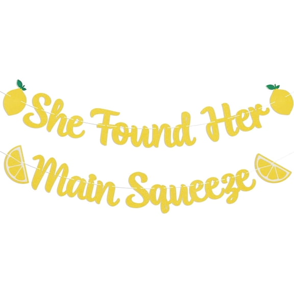 She Found Her Main Squeeze Banner - Spritz O’Clock Banner, Lemon Citrus Lemonade Theme Bridal Shower Bride to Be Wedding Engagement Bachelorette Party Supplies Gold Glitter