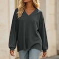 thumbnail image 7 of Otvok Winter Women Waffle Knit Top, V‑Neck Drop‑Shoulder Long Sleeve Loose Casual Pullover Shirt, 7 of 7