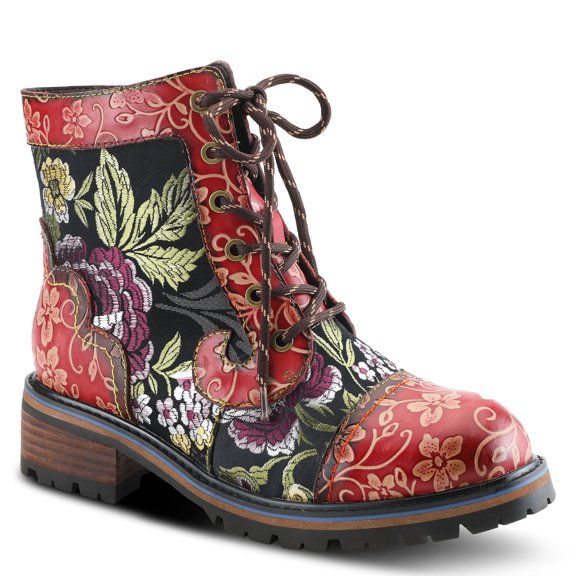 Spring Step L'Artiste Fantastic Booties for Women - Floral Hand Painted Womens Ankle Boots Low Heel - Everyday Wear Leather and Textile Western Booties