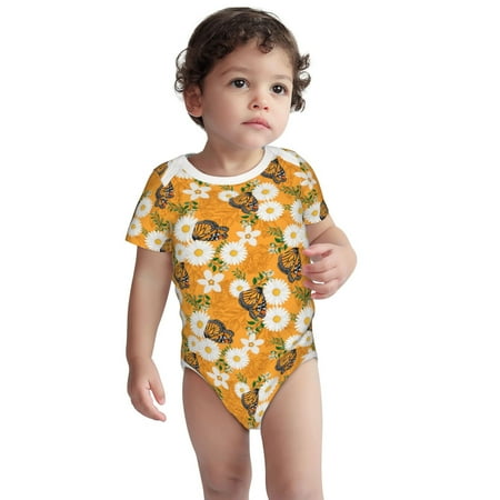 

Fotbe White Floral and Butterflies Pattern Unisex-baby Short-sleeve Bodysuit Short Sleeve Bodysuits One-piece 100% Organic Cotton for Infant Baby Boys Unisex-3 Months