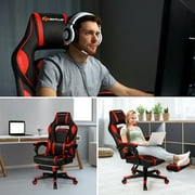 Goplus Massage Gaming Chair Reclining Racing Computer Office Chair with Footrest Red