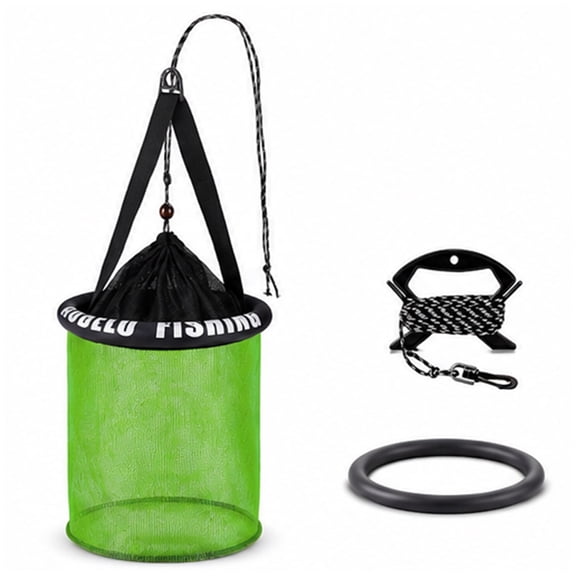 Floating Fish Keep Net, Portable Folding Fishing Basket with Floating Ring, Wear Resistant Mesh Fish Holder Live Bait Storage Bag for Freshwater Saltwater Bank Kayak Boat Fishing