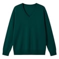 thumbnail image 3 of Womens Knit Plus Size Sweaters Casual Loose Fit V-Neck Long Sleeve Warm Fall Winter Pullover Sweaters Green L, 3 of 7