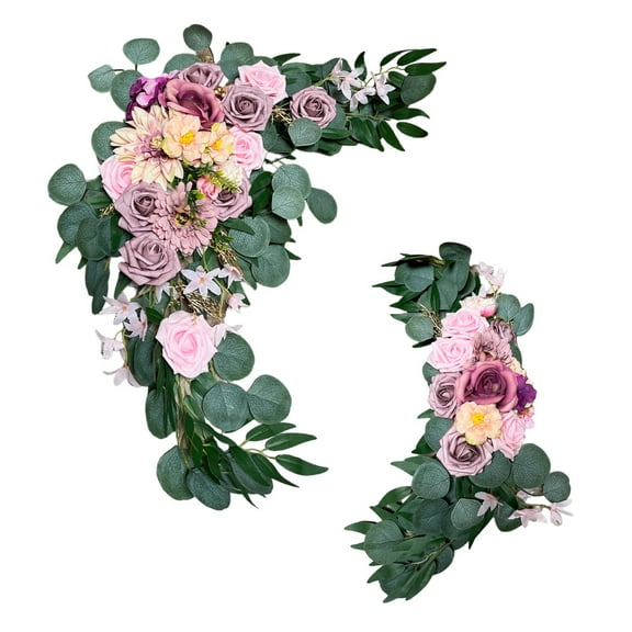 Elegant Artificial Plum Purple and Pink Rose Wedding Arch Decor - Set of 2
