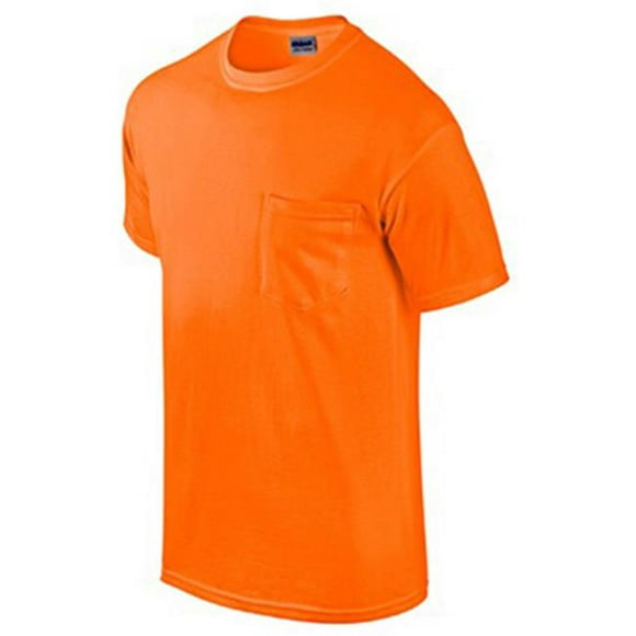 Gildan G2300ORG-XXL Adult Short Sleeve Pocket Tee Shirt Safety Orange 2XL- Pack of 2