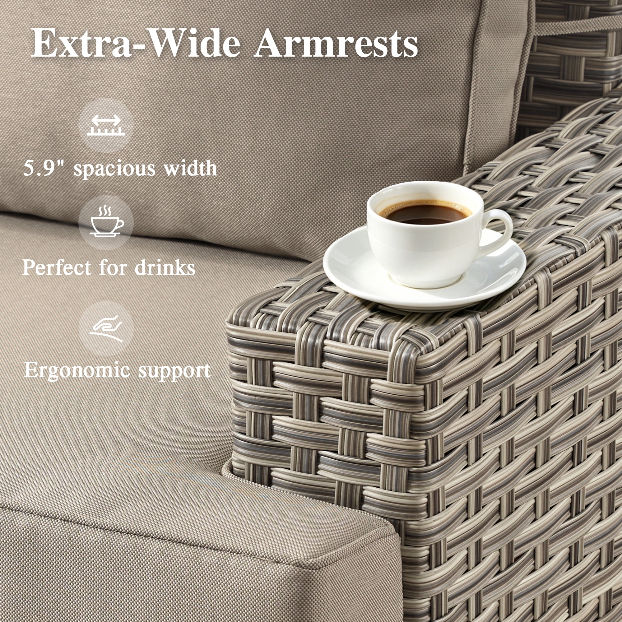Ovios 6-Piece Outdoor Patio Furniture Set with Solar-Powered Lighted Coffee Table, All-Weather Wicker L-Shaped Sectional Sofa, Beige