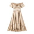 thumbnail image 6 of KICILVS Victorian Dress for Women Color Block Square Neck Bell Sleeve Tie Front Flared Maxi Length Party Dress Gown Beige, 6 of 7