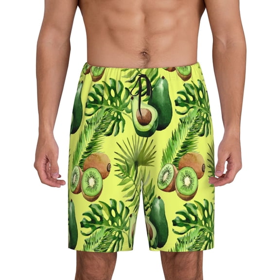 Kdxio Kiwi and Avocado Print Mens Sleep Shorts Bottoms Soft Comfy Pajama Wear Pants with Drawstring Pockets