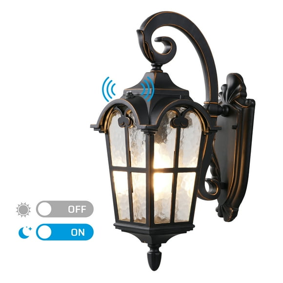 DEWENWILS Outdoor Wall Light with Dusk to Dawn Sensor, Vintage Light Fixtures Wall Mount, Anti-Rust & Waterproof, Water Ripple Glass, Exterior Wall Lantern for House, Garage, Porch, ETL Listed