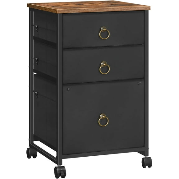 3-Drawer Mobile File Cabinet, Vertical Filing Cabinet, Under Desk Storage Drawers for Home Office, Rolling Printer Stand, A4/Letter-Sized, Nonwovens Drawer, Rustic Brown and Black BFK30WJ01