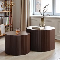 GZXS 2-Piece Fluted Coffee Tables Set in Dark Brown, 23.6" Large and 18.9" Small MDF Round Nesting Tables for Living Room, No Assembly for Living Space and Home Decor