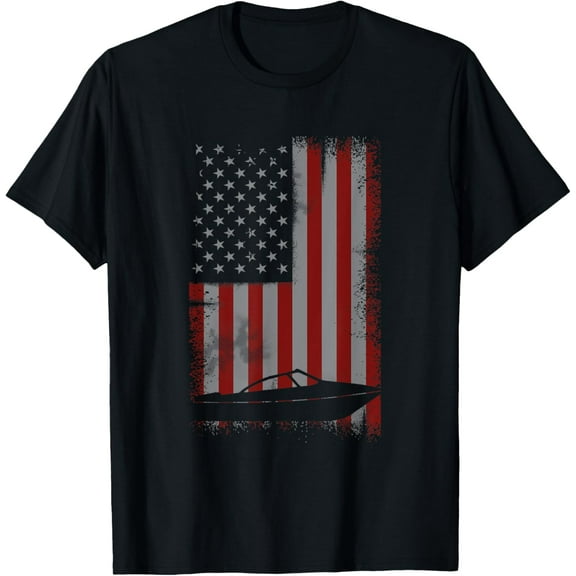 Retro American Flag Motor Boating Gift for Boater T-Shirt100% cotton