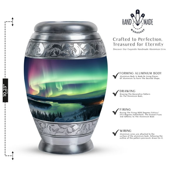 A Magical Night Over Winter Forest - Elegant Large Urn for Adult Ashes - Unique and Timeless - Durable Memorial for Human Ashes - Urns For Human Ashes Adult - 10 Inch