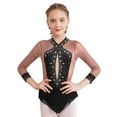 thumbnail image 3 of SiiRoh Girls Long Sleeve Gymnastics Leotard Sparkly Color Block Skirted Bodysuit for Dance Skating Dusty Pink 6, 3 of 7