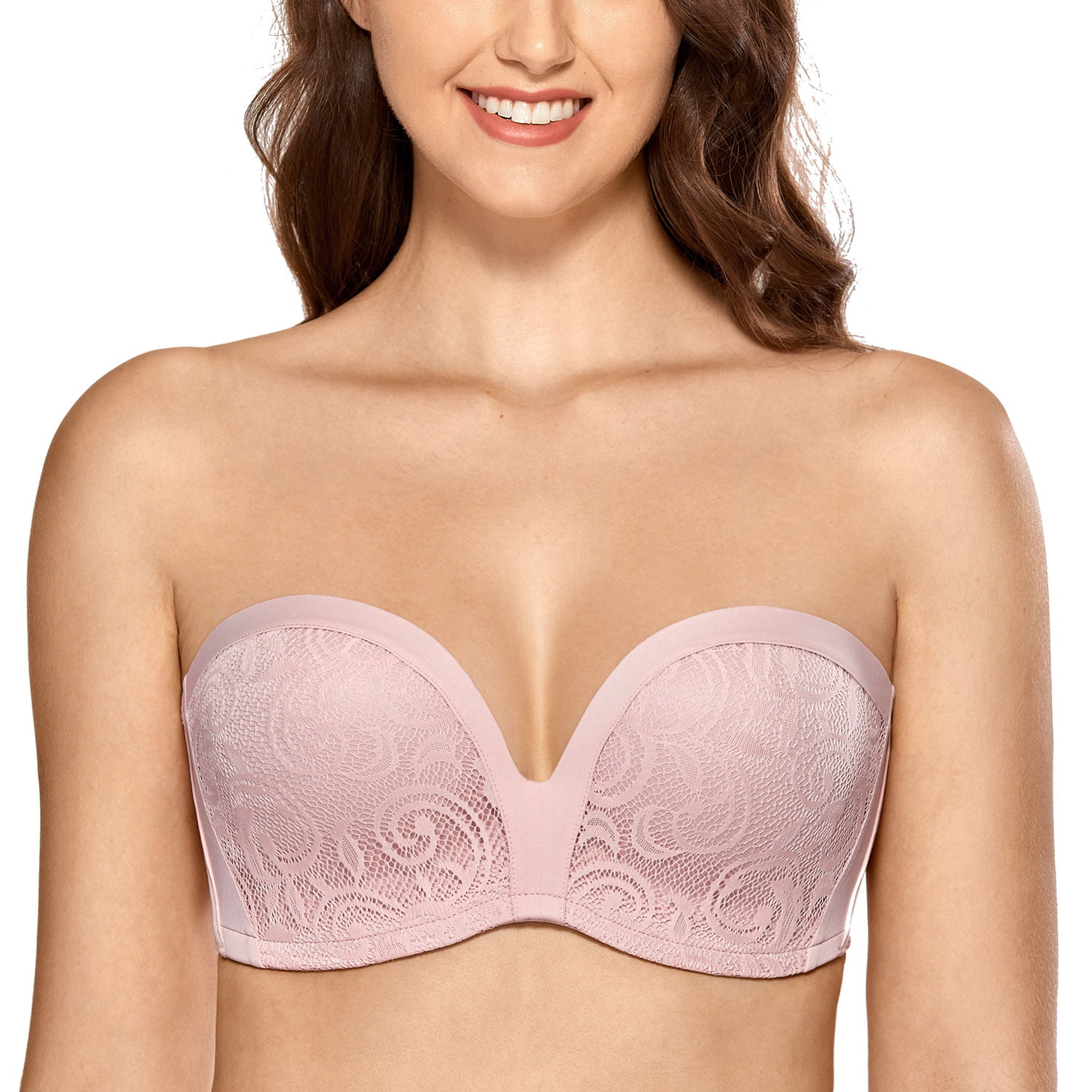 Womens Slightly Lined Custom Lift Silicone Bands Seamless Strapless Bra,Sun Kissed04,D,32