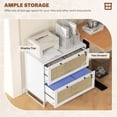 thumbnail image 4 of 2-Drawer Rattan Filing Cabinet with Lock, White Boho Office Storage Cabinet with Adjustable Hanging Bar for Letter & Legal Files, Printer Stand for Home Office or Living Room, 4 of 7