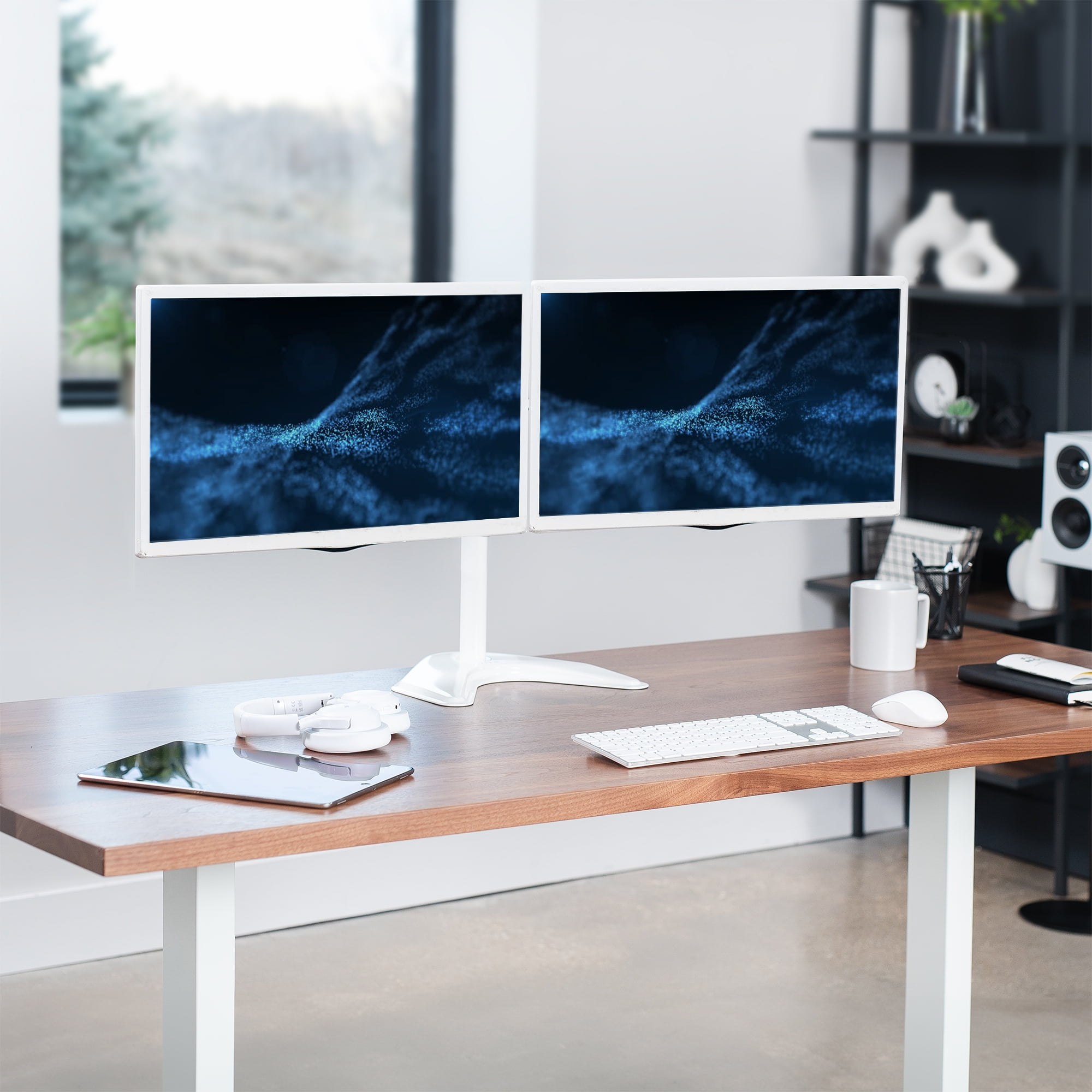 VIVO White Dual Monitor Desk Stand Mount, Fits Up to 27" Computer Screens