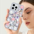 thumbnail image 6 of for iPhone 13 Pro Bling Case with Strap, Luxury Glitter Rhinestone Diamond Crystal Sparkle Rose Flower Pearl Floral Bracelets Soft Bumper Protective Case Cover for Women Girls White Pink, 6 of 15