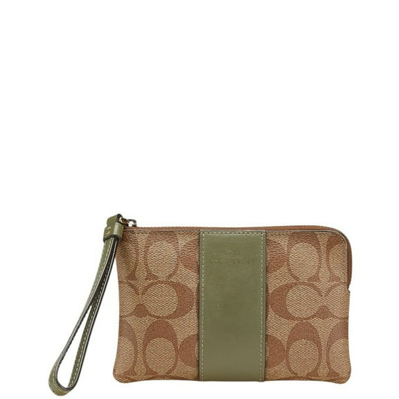 Pre-Owned Coach Signature Pouch F58035 Brown and Green Leather Women's COACH