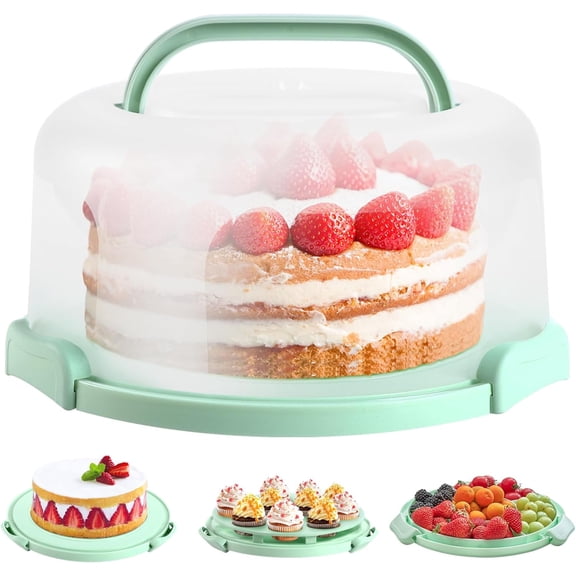 Cake Carrier with Lid and Handle, Ohuhu BPA-Free Cake Containers Cake Holder for 10 inch Cake with 2 Handles Cupcake Carrier