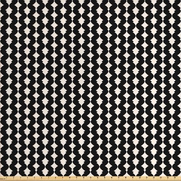 Art Deco Sofa Upholstery Fabric by the Yard, Retro Inspired Geometric Ornament with Curved Shapes and Linear Lines, Decorative Fabric for DIY and Home Accents, Charcoal Grey and Ivory by Ambesonne