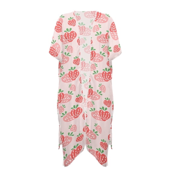 HELLHERO Lightweight Long Kimono Swimsuit Cover Up for Summer Polyester Quick Dry Bathing Suit Cover Up Strawberry Print