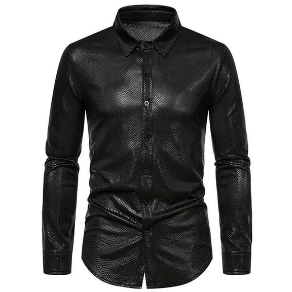 Snakeskin Stamping Men's Long Sleeve Shirt Stylish Glossy Stagewear Banquet Fashion Formal Casual Elegant Comfortable Slim Fit Mens Casual Crew Neck Basic Tees