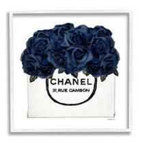Stupell Industries Chic Navy Blue Roses in Glam Fashion Bag Botanical & Floral Painting White Framed Art Print Wall Art, 12 x 12