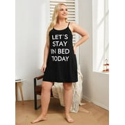VOIANLIMO Woman Plus Size Sleeveless Nightdress Casual Sleepdress Slogan Graphic Cami Sleep Dress Nightgown