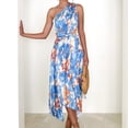 thumbnail image 4 of Vestido Plisado Vestido elegante para mujer, sin espalda, con estampado floral, traje de playa holgado (azul S) Kuymtek para Mujer Azul T S, 4 of 6