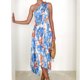 thumbnail image 4 of Vestido Plisado Vestido elegante para mujer, sin espalda, con estampado floral, traje de playa holgado (azul S) Ygjytge para Mujer Azul T S, 4 of 6