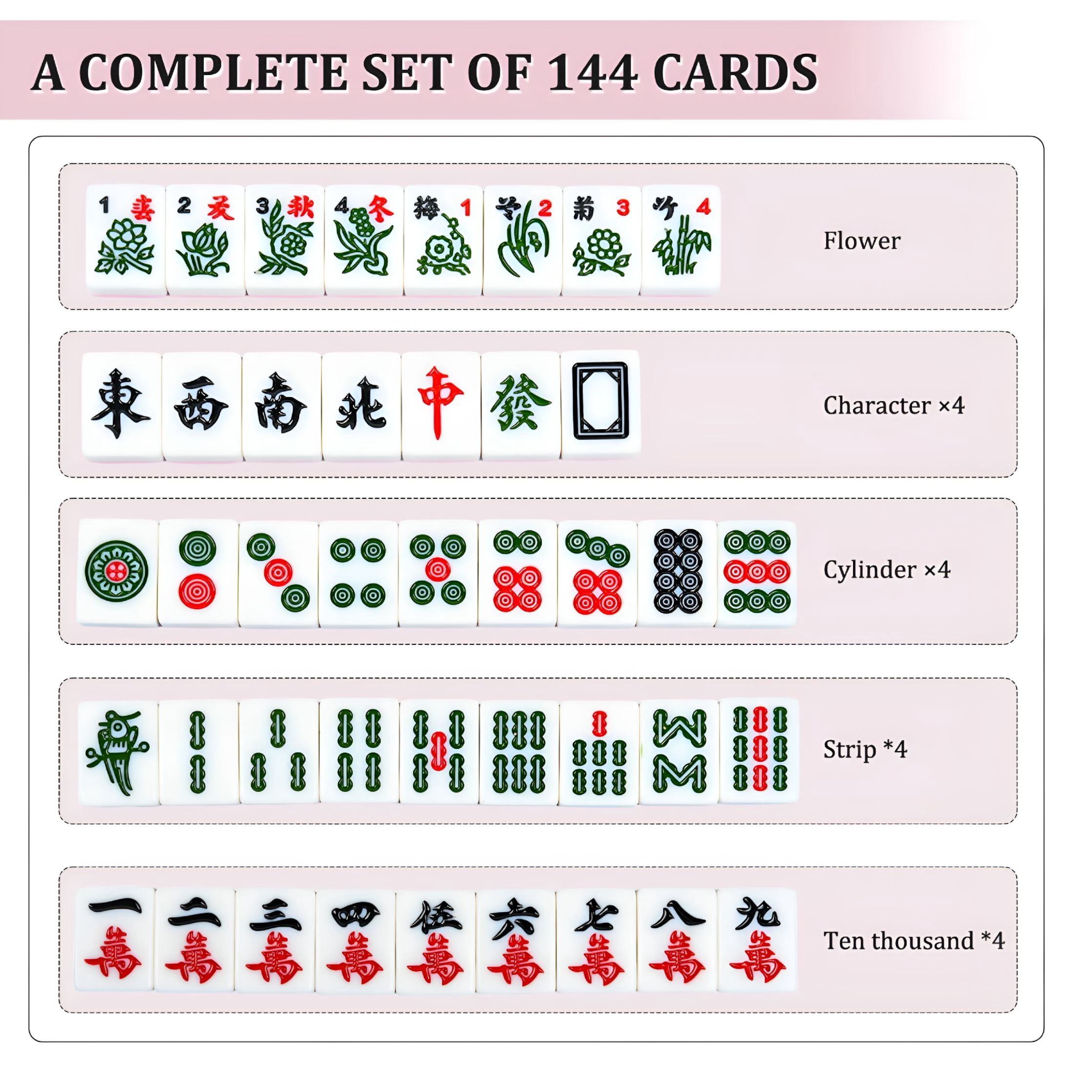 BESTSKY Traditional Mini Chinese Mahjong Game Set 144 Tiles
