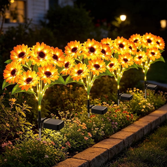 Yinghao 4 pack Solar Sunflower Lights, 6 Head LED Outdoor Waterproof Garden Flowers Petal Lighting Yard Decor for Planters, Birthday Gifts for Women