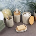 thumbnail image 4 of Stylish Matte Beige Soap Dish with Natural Bamboo Base - Polyresin Soap Holder for Contemporary Home, 4 of 7