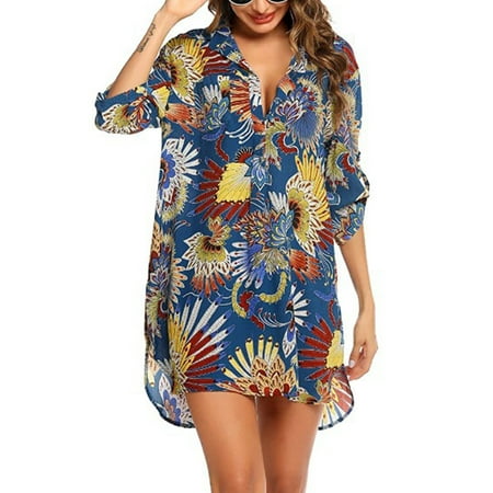 

Plus Size S-3XL Boyfriend Sleep T Shirts for Women Button Shirts Dress Long Sleeve Sleepwear Swimsuit Beach Cover Ups Soft Pajama Tops