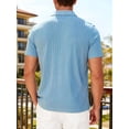 thumbnail image 5 of Mens Casual Shirt Summer Short Sleeve Vacation Button Beach Knit Stretchy Golf Shirts Light Blue S, 5 of 7