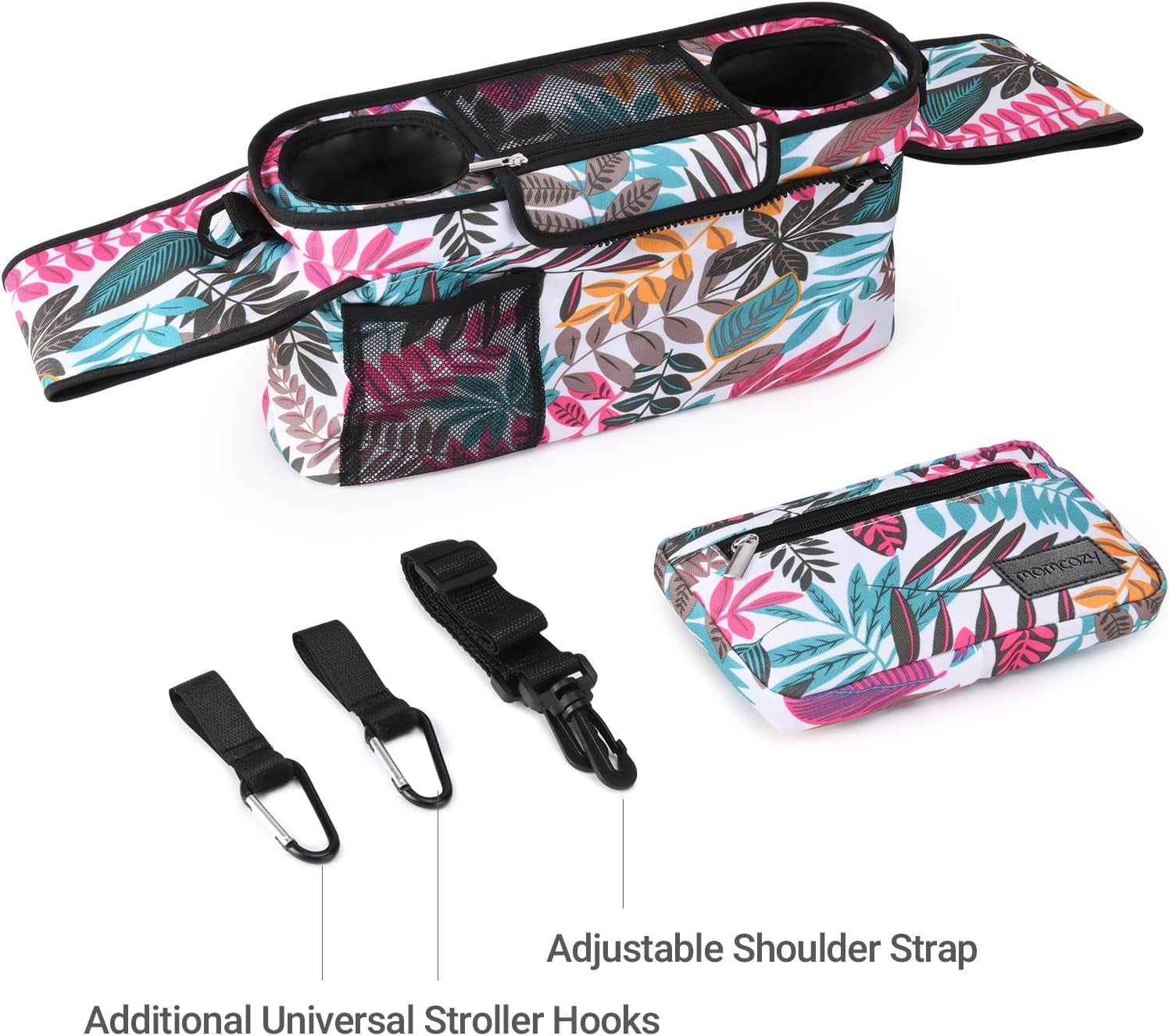 Momcozy Universal Stroller Organizer with Insulated Cup Holder for Newborn & Toddler, Tropical Style