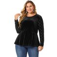thumbnail image 4 of Plus Size Peplum Top for Women PolDots Sheer Puff Sleeve Velvet Top Black 4X, 4 of 7