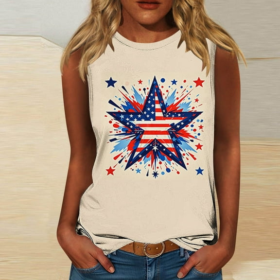 CaiJunJia American Flag Red White Blue Stars Tank Tops for Women 4th of July Tank Shirts USA Patriotic Sleeveless Shirt