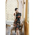 thumbnail image 4 of Robe Qipao en Satin pour Femme d'Été à Manches Courtes, Col Montant, Fente Basse, Style Ethnique, Élégante, Jupe Longue, 4 of 8