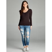 Emmalise Scoop Neck Long Sleeve Active Basic Slim Fit T-Shirt (Womens)